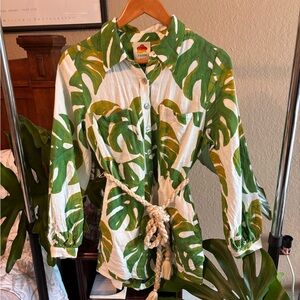 Farm Rio Monstera Romper with Rope Belt